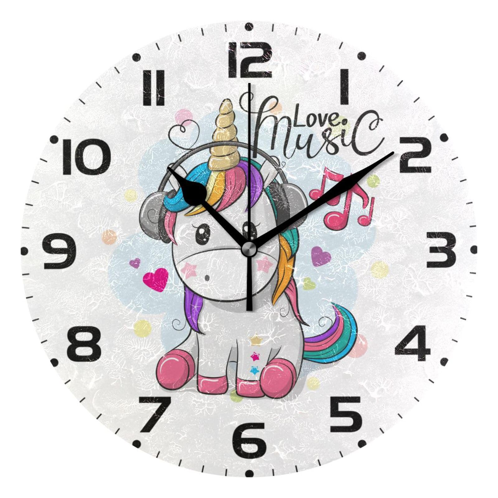 ISAOA Learning Clock Lovely Unicorn Wall Clock for Children Bedroom,Silent Clock for Boys and Girls Classroom Home Decor,25 CM