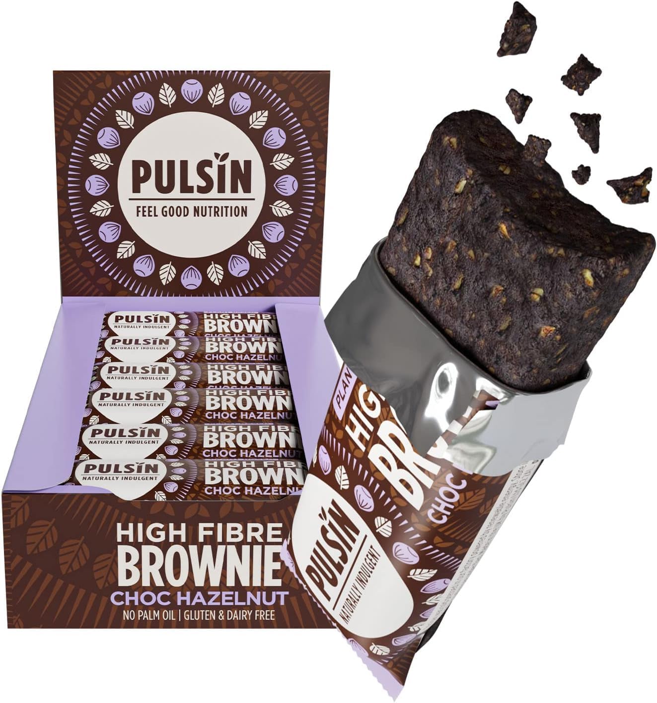 Pulsin - Choc Hazelnut High Fibre Brownie -18 x 35g - Value Multipack - Gluten Free, Palm Oil Free & Dairy Free Bars - Value Multipack