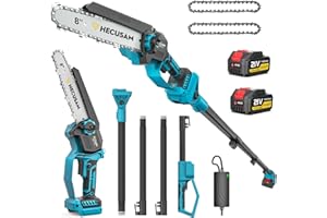 HECUSAM 2-in-1 Cordless 8 Inch Pole Saw for Tree Trimming, 4.2M Extended Reach Electric Pole Saw with 180° Adjustable Head, Brushless Motor, 2×4.0Ah High-Capacity Batteries & Extra Chain