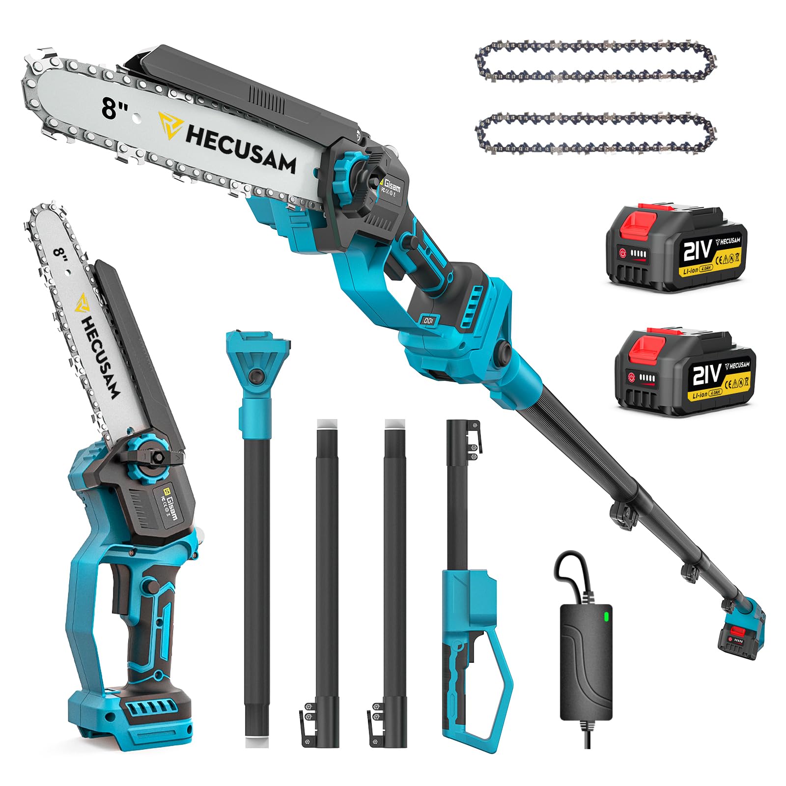 Photo 1 of 2-in-1 Cordless 8 Inch Pole Saw for Tree Trimming, 4.2M Extended Reach Electric Pole Saw with 180° Adjustable Head, Brushless Motor, 2×4.0Ah High-Capacity Batteries & Extra Chain