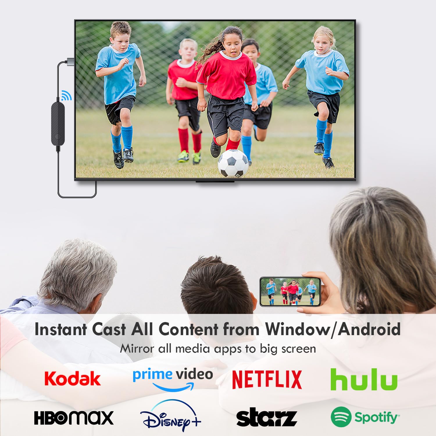 4K 1080P Wireless HDMI Display Adapter, WiFi Streaming Movies, Shows Receiver for i-Phone, i-Pad, Android, Tablet, Laptop, Window to HDTV/Monitor/Projector, Compatible Miracast, Air Play, DLNA