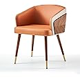 ARTPLAN Dining Chair Mid Century Modern with Walnut, Eucalyptus Fabric Upholsted Retro Accent Arm Chair, Metal Legs Dissassembly Adjustable Foot for Kitchen Dining Room,Dark Orange