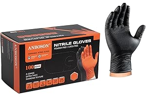 ANBOSON 10 Mil Black Nitrile Disposable Gloves, Mechanic, Safety Work Gloves, Latex & Powder Free, Fully Diamond Textured (Bl