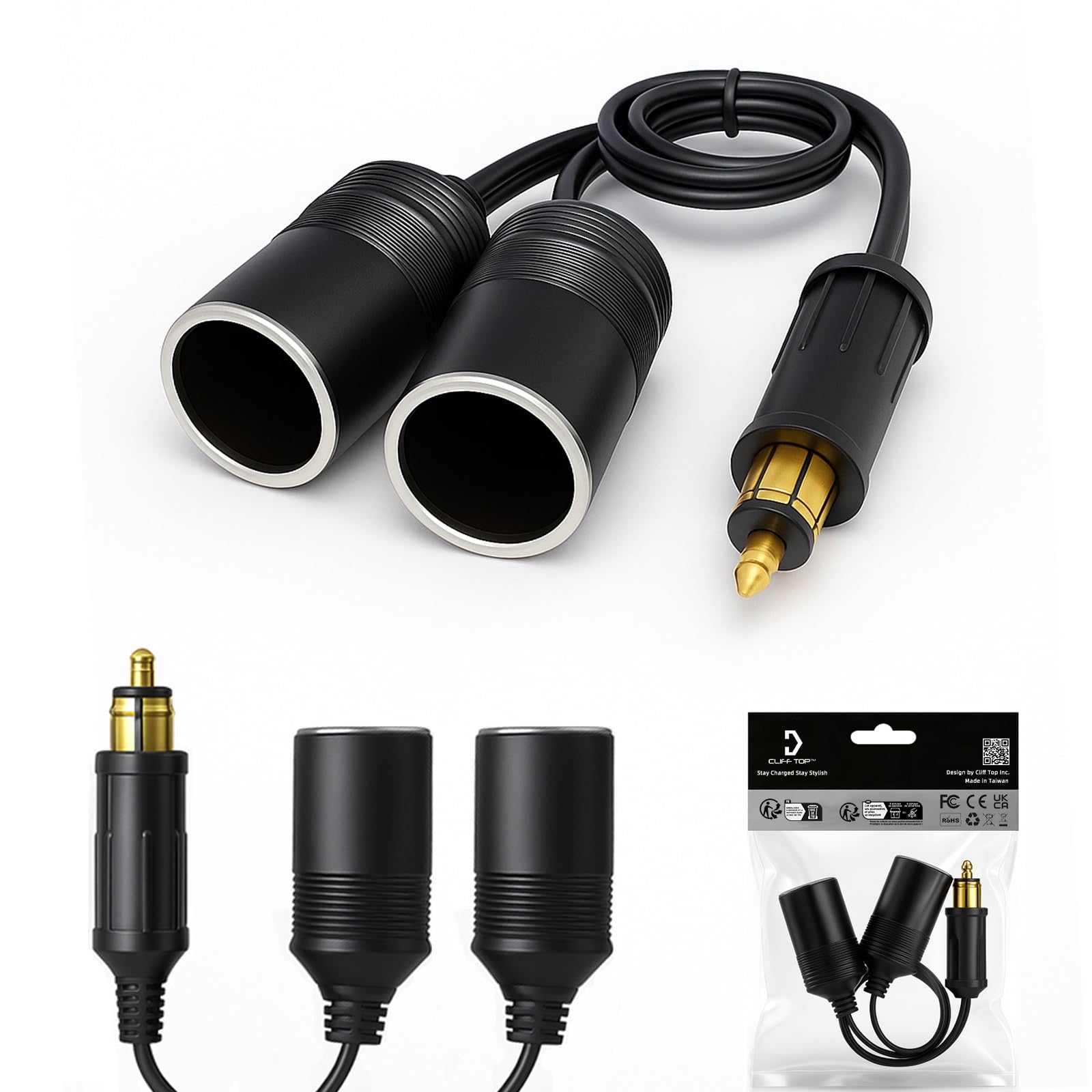 Cliff Top Hella(Din) to Dual Standard Cigarette Lighter Adapter - Cable Extension