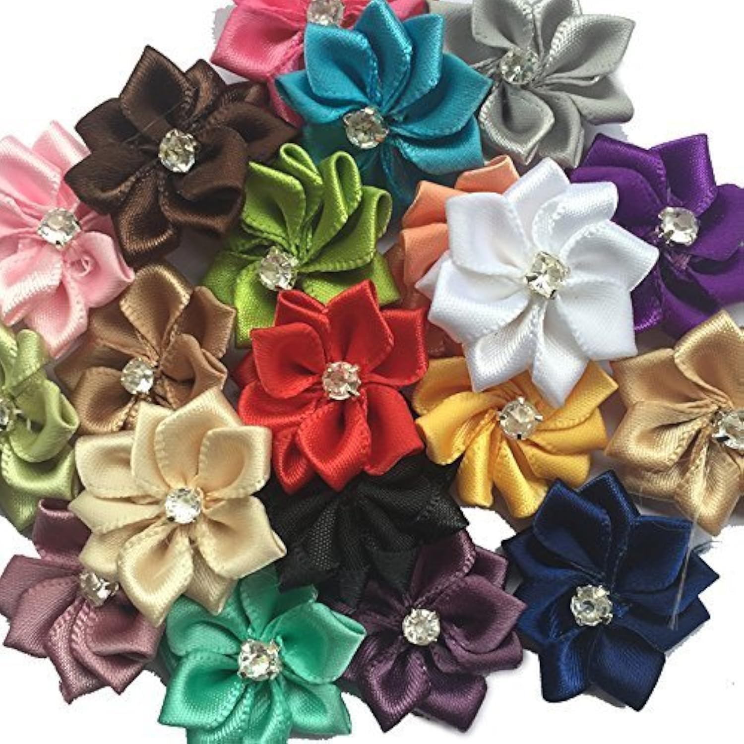 Chenkou Craft Mix 40pcs Ribbon Flowers Bows Rhinestone Wedding Ornament Appliques