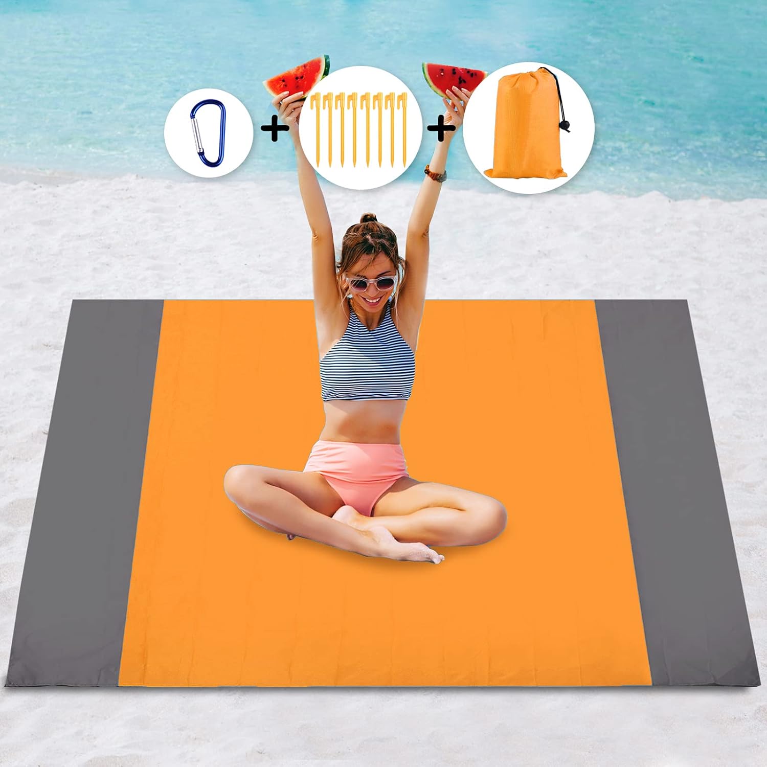 Ruisita Outdoor Beach Mat Waterproof Picnic Mat Sand-Proof Picnic Beach Blanket for Outdoor Camping Travel Hiking Picnic (210 x 200 cm, Orange & Gray) : Sports & Outdoors