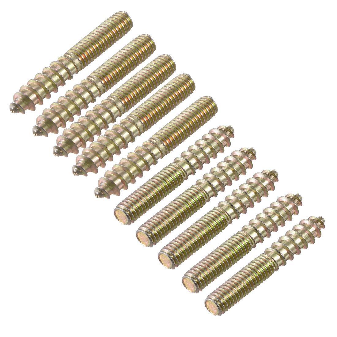 sourcing map M6 Hanger Bolts Length 1-5/8"(40mm) Double Headed Bolts Self-Tapping Screw 6mm Wood Joint Furniture Legs 10pcs