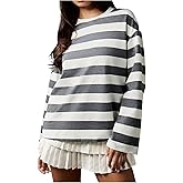 RoseSeek Women's Oversized Tshirts Striped Long Sleeve T Shirts Crew Neck Preppy Tops Fall Outfits