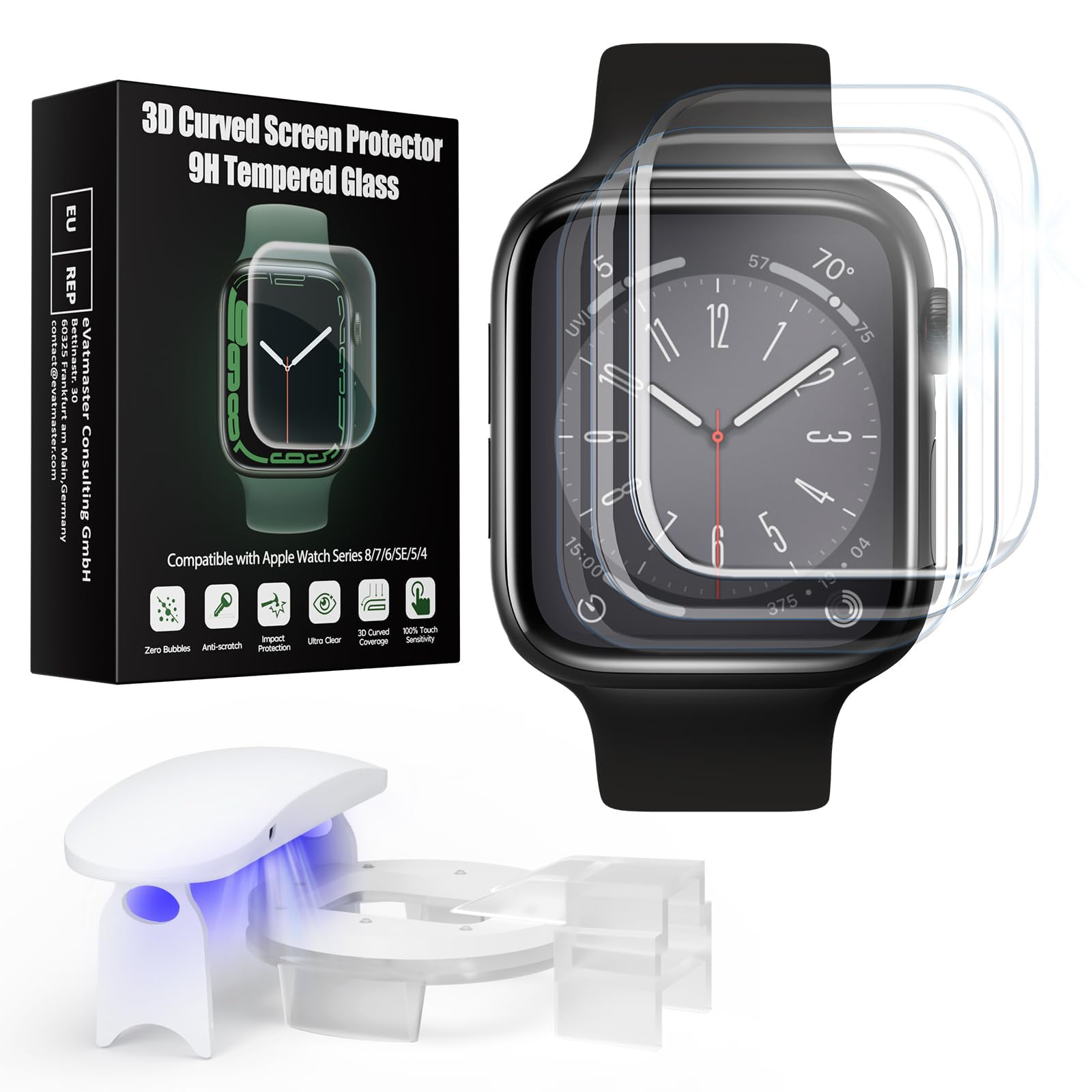 Screen Protector for Apple Watch 44 mm 6/SE/5/4 for iWatch Bubble-Free Tempered Glass Clear Curved Full Cover Screen Protector for iWatch 6/SE/5/4 44 mm (3-Pack)