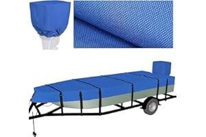 Nukugula Heavy Duty Ture 900D Polyester Jon Boat Cover 16ft - 18 ft with Motor Cover, 100% Waterproof Anti-UV Trailerable Jon Boat Covers 16-18 Foot with 11+4 Pcs Windproof Straps