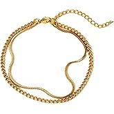 Mens Bracelet Set 6.5-8In - Bracelets for Men, Plated Stylish Snake Chain Bracelets 2mm/5mm Cuban Chain Bracelets, Gift for Men, Dad, Husband, Boyfriend