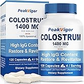 PeakVigor Organic Bovine Colostrum Capsules, 1400mg Colostrum Supplement Powder for Immune & Gut Support, Energy Support, Skin Health, Hair Growth - No Fillers, Non-GMO, 120 Capsules