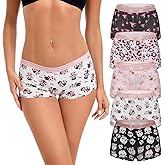 SYVIN Women's 5pcs Spooky Allover Print Gothic Halloween Boyshorts Elastic Waistband Comfortable & Stylish Underwear