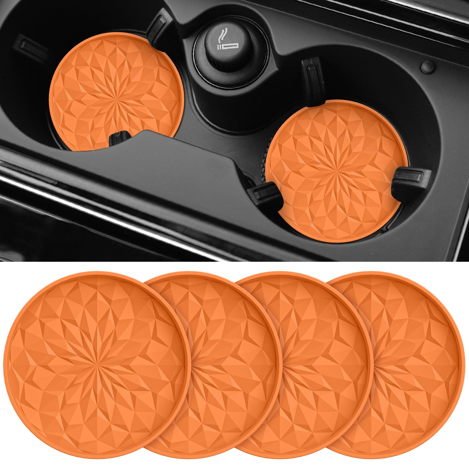 Photo 1 of ME.FAN Car Coasters for Cup Holders [4 Pack] - 2.75In Silicone Auto Mug Mats - Universal Non-Slip Recessed Car Interior AccessoriesOrange