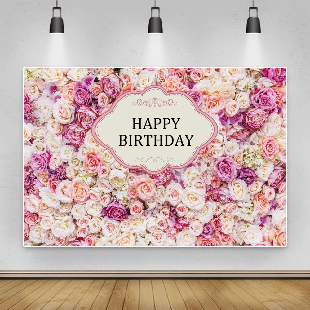 Renaiss 10x6.5ft Floral Photography Backdrop Pink White Flower Background for Wedding Birthday Family Party Decoration Children Adult Bride Portrait Shooting Dessert Cake Table Banner Photo Booth Prop