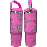 Silva lining designing 30oz Softball Water Bottle | Laser Engraved in USA | Pink Stainless Steel Sports Cup | Dishwasher Safe | Gift for Softball Players & Coaches (30oz Pink(62)-Softball(i20))