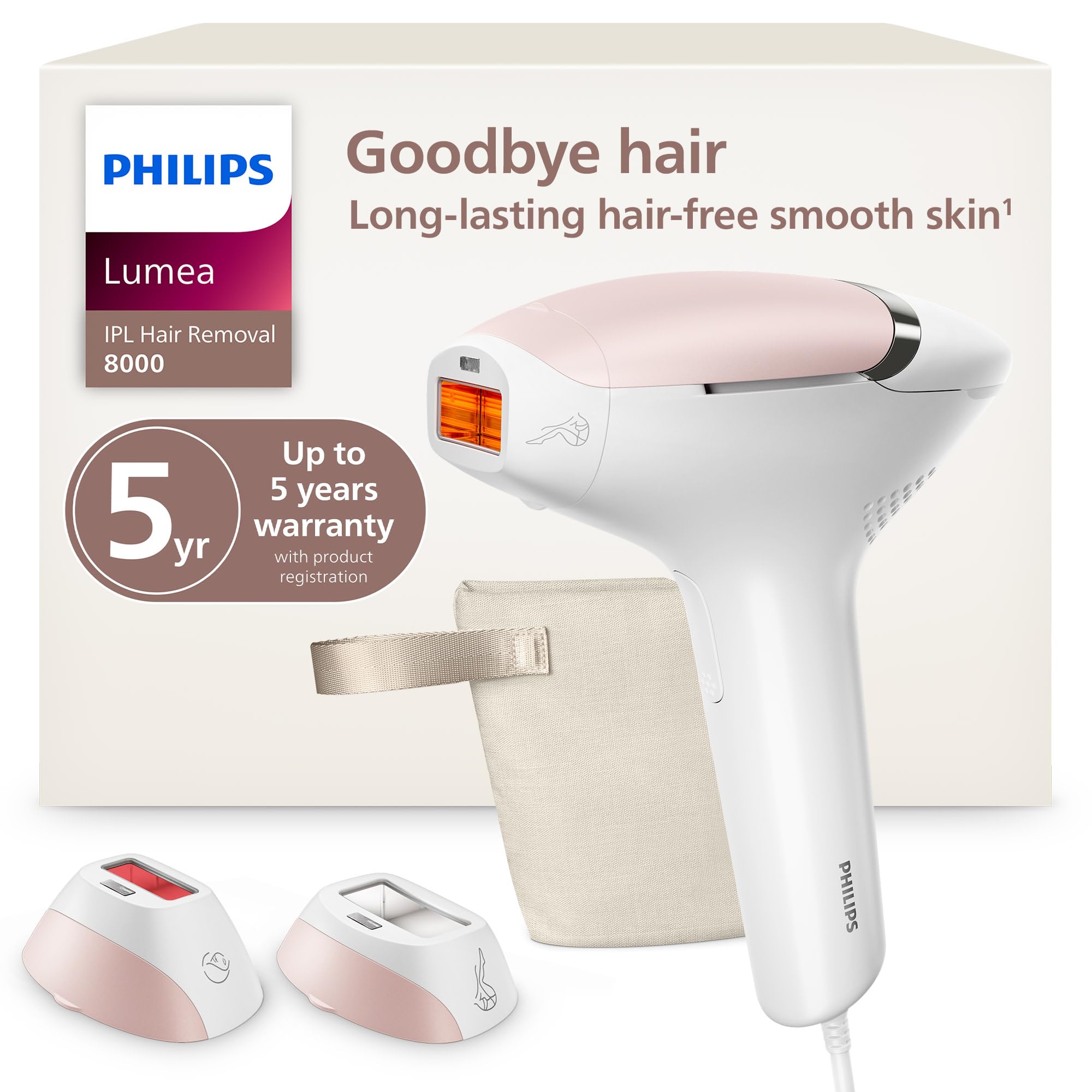 Photo 1 of Philips Lumea 8000 Series IPL Hair Removal Device, Personal Permanent At Home Laser Hair Reduction, for Women & Men, SenseIQ Technology, 2 Attachments for Body & Face, BRI932/03