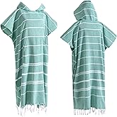 1pcs Turkish Towel Poncho Turkish Cotton Surf Poncho Changing Towels Swim Robe with Pocket Swim Cover Up Wearable Towel Hooded Beach Towel for Adult Man Women Beach Pool (Green, L)