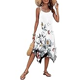 AUSELILY Women's Summer Dresses 2026 Casual Sleeveless Spaghetti Strap Sundress Asymmetrical Midi Dress with Pockets