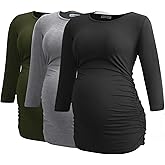 Smallshow Women's Maternity Tunic Tops Clothes 3/4 Sleeve Ruched Pregnancy Shirt