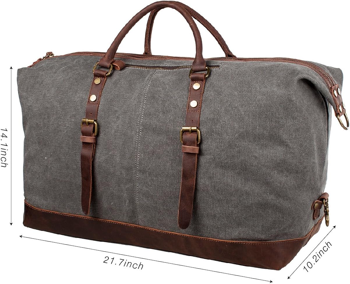  | S-ZONE Oversized Leather Canvas Duffel Shoulder Weekender Mens Overnight Bag | Sports Duffels