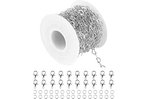 YOUBEIYEE 33 Feet Silver Plated Chains, Heart Brass Chains Link Cable Chains Spool Jewelry Making Chains for Bracelets, DIY Necklace, Anklet with Jump Rings Lobster Clasps