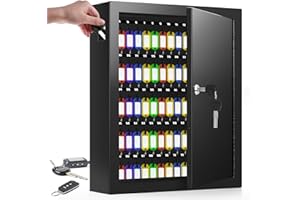 125 Position Key Cabinet Organizer, Heavy Duty Key Lock Box Wall Mount with Hooks & 125 Colorful Key Tag Labels, Security Loc