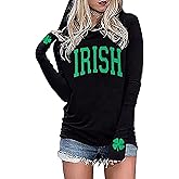 NITRFLA St Patrick's Day Hoodie Shirts for Women Shamrock Clover Print Shirt Irish Gift Long Sleeve Pullover Tops