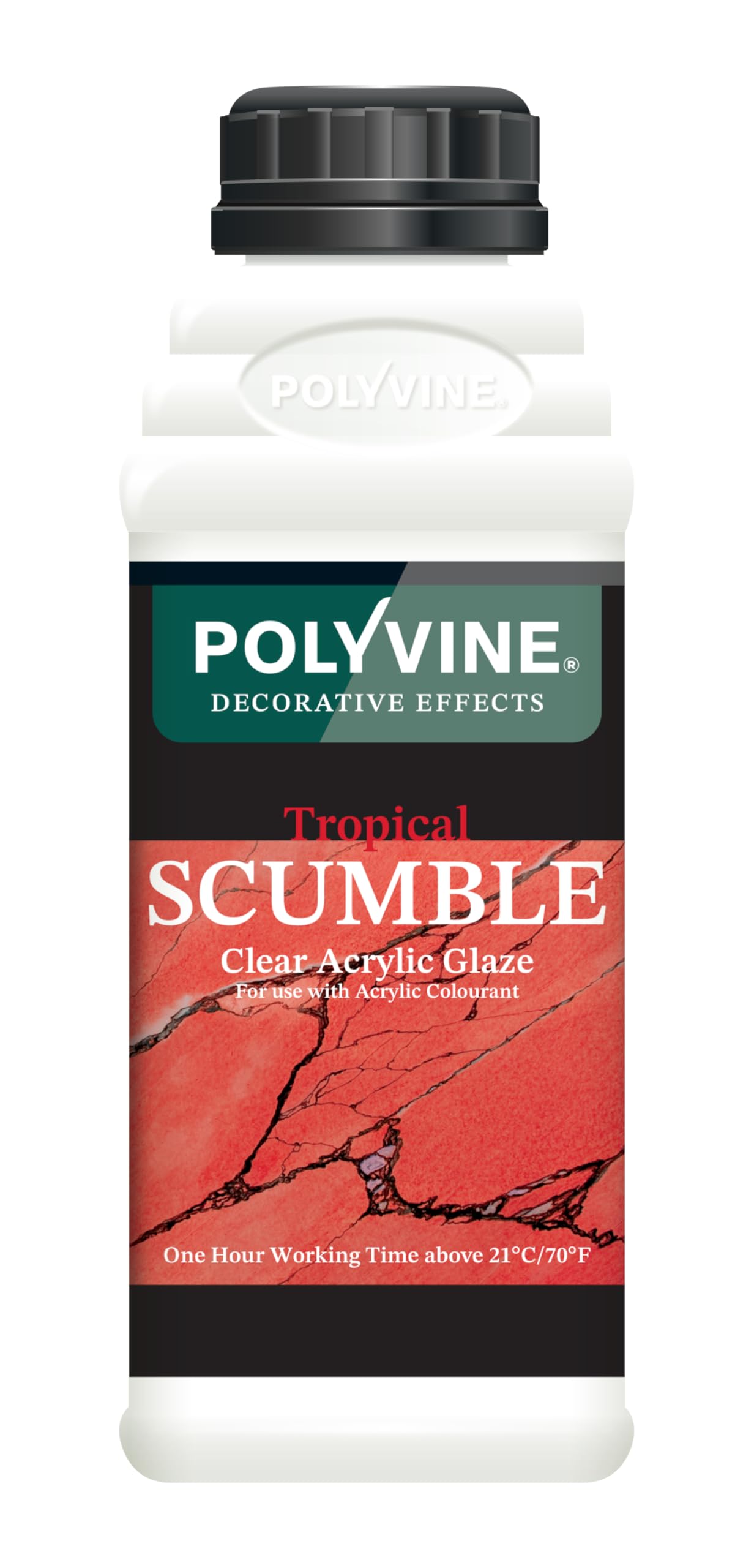 Polyvine Tropical Scumble Glaze – Clear Acrylic Glaze for Hot Environments 21°C+ - Oil-Look Decorative Water-Based Translucent Medium for Colourwashing, Marbling & Stippling – 1 Hr Working Time, 500ml