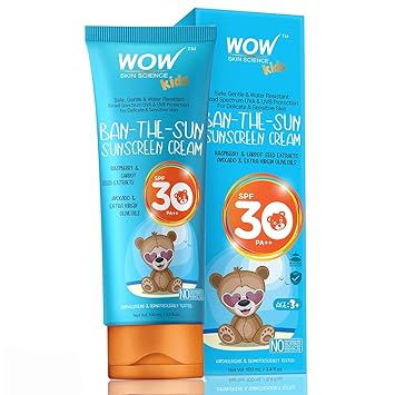 WOW Kids Ban-The-Sun Sunscreen Cream Spf 30 Pa++ - No Parabens, Silicones, Oxide Color, Mineral Oil and Benzophenone, 100 ml