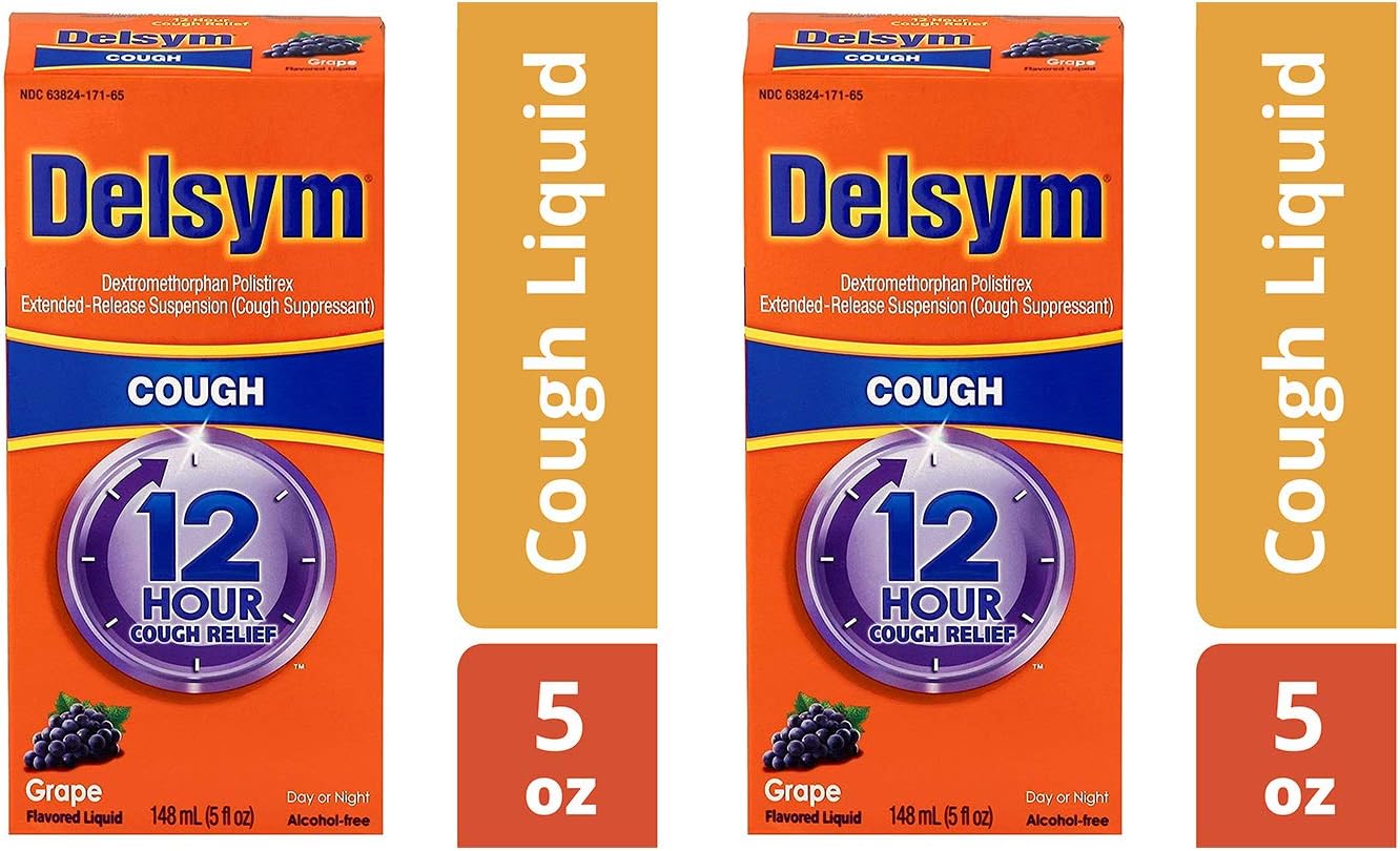 12 Hour Cough Relief Liquid, Grape Flavor- Day Or Night Cough Suppressant with Dextromethorphan, Helps Quiet Cough by Suppressing Cough Reflex, 5 oz.
