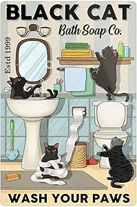 Black Cat Metal Tin Sign,It's Wash Your Paws Wall Sign Funny Metal Tin Sign Home Vintage Art Decor Iron Painting 8X12 Inch