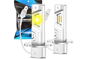 Marsauto H3 Yellow Led Fog Light Bulb, 600% High Bright H3LL Fog Lights Led, 12,000LM 3000K Amber Yellow Strong Penetration, 2024 New Upgraded CSP Chips H3 Fog Bulb for Car, Pack of 2