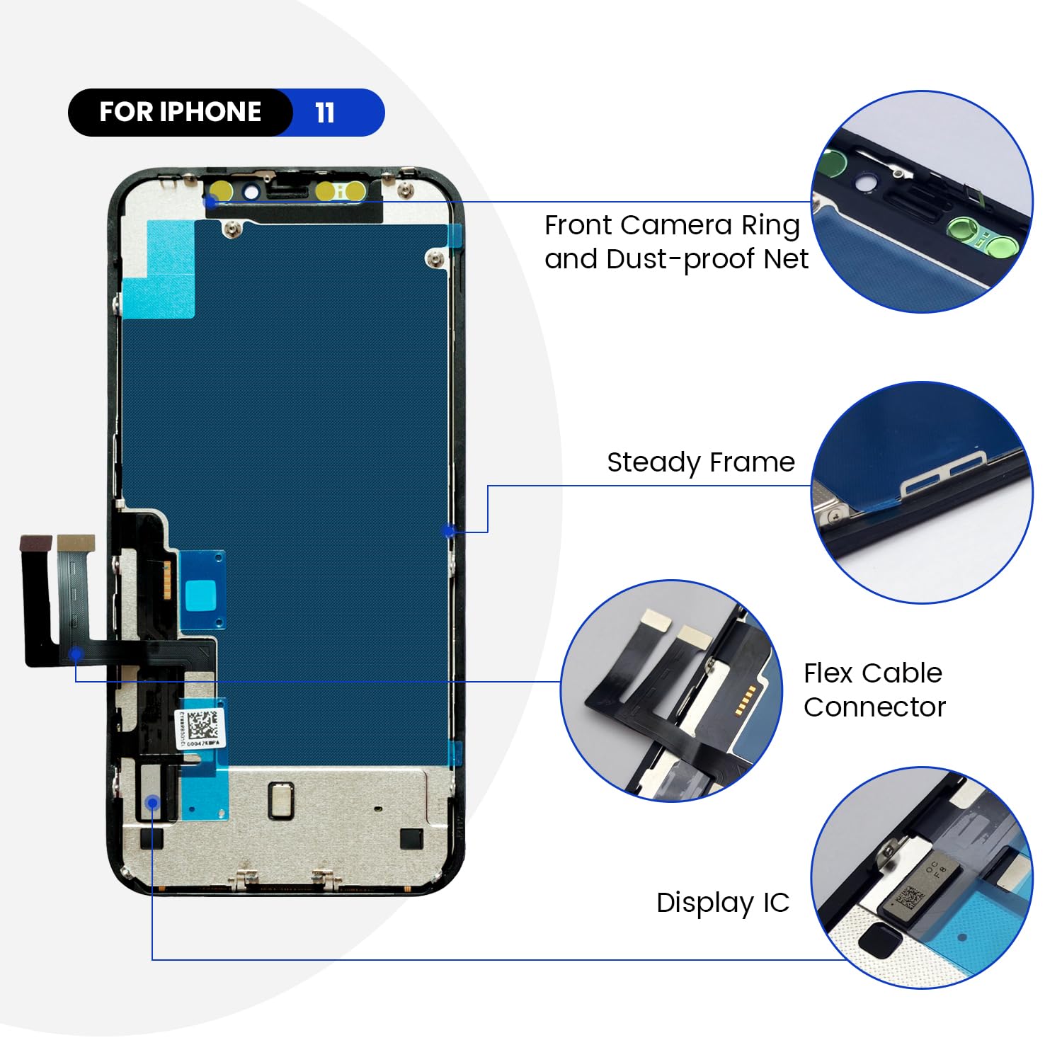 for iPhone 11 Screen Replacement 6.1″ Genverdix, 3D Touch LCD Display Repair kit, Digitizer Assembly with Tools Set, Tempered Glass, Waterproof Frame Adhesive
