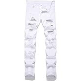 GHYYHG Men's Ripped Patch Elastic Jeans Fashion Slim Fit Regular Denim Pants