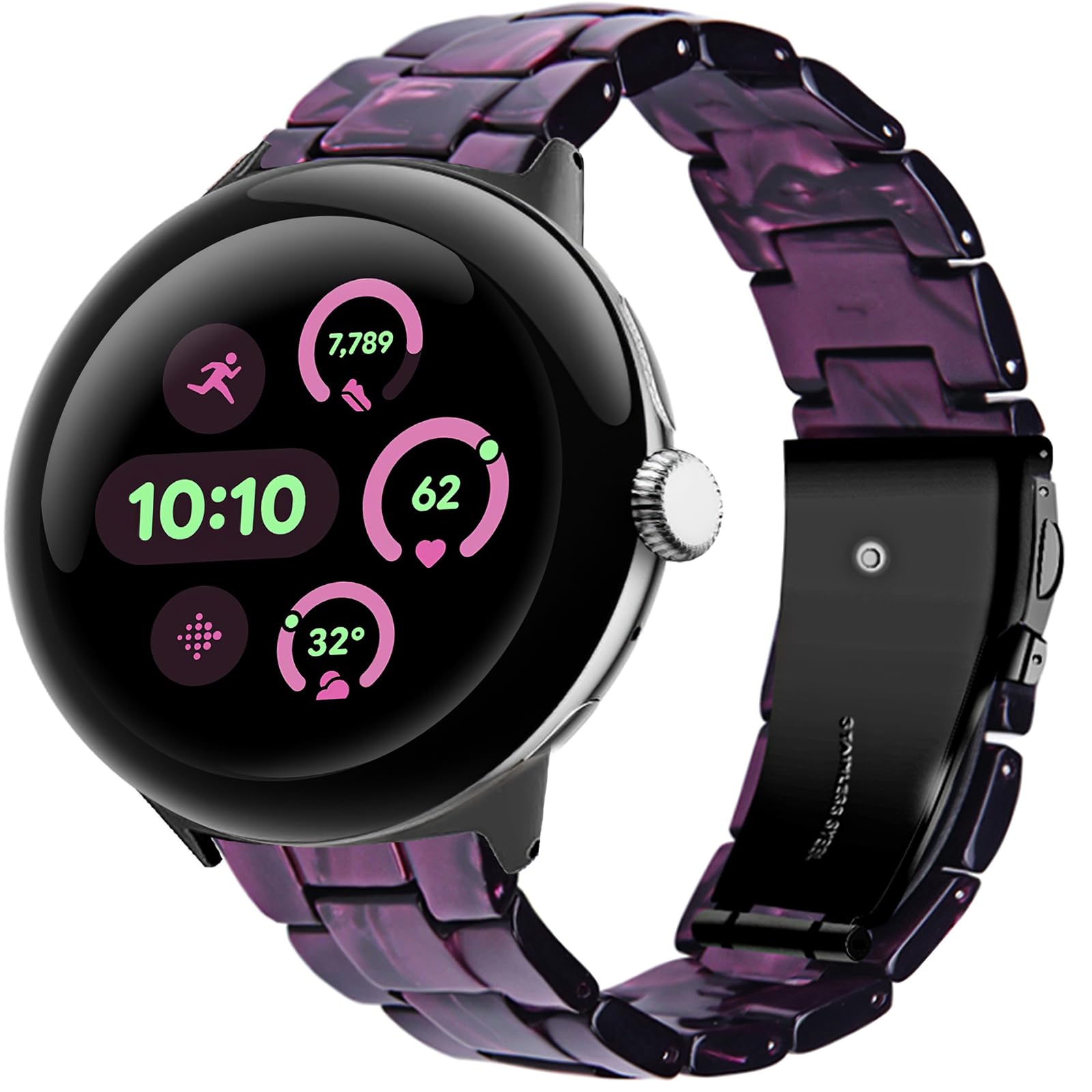 Miimall Resin Strap for Google Pixel Watch 4/3/2/1 41mm, Men Women Lightweight Thin Band with Metal Buckle Adjustable Replacement Wristband for Pixel Watch 4 41mm-Purple