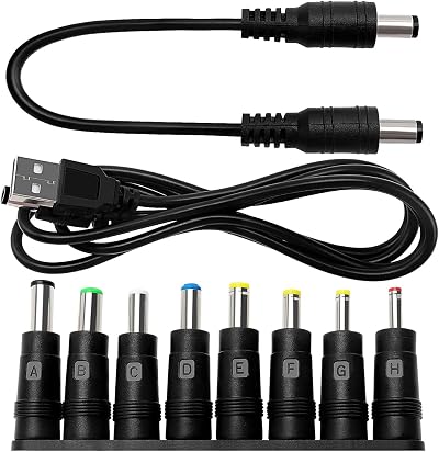 KUOQIY 8-in-1 Universal DC Power Adapter Tips Kit 5.5x2.1mm DC Barrel Cable