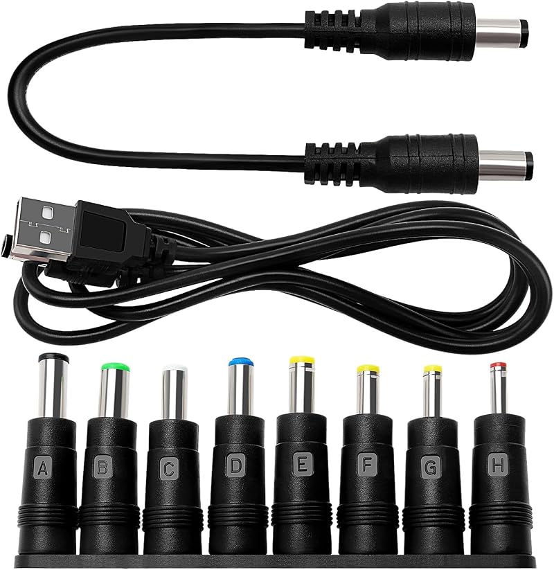 KUOQIY 8-in-1 Universal DC Power Adapter Tips Kit 5.5x2.1mm DC Barrel Cable