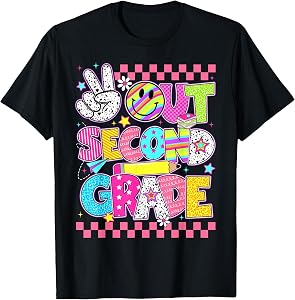Peace Out Second Grade 2nd Grade Groovy Last Day Of School T-Shirt