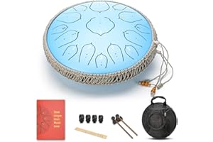 OCARINAWIND Sky Blue 15 Notes 14 Inches Steel Tongue Drum Healing Drum Wide Range Steel Drum with Carrying Bag & Mallets