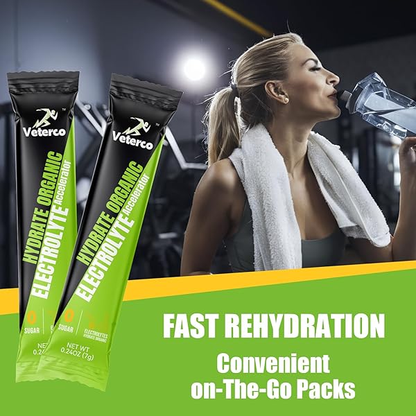 VETERCO HYDRATION ELECTROLYTE POWDER, ELECTROLYTE DRINK, HYDRATION SUPPLEMENT DRINK MIX, HYDRATION PACKETS WITH VITAMIN & MINERALS, KETO FRIENDLY, VEGAN, NON-GMO, NO SUGAR, LEMON FLAVOR (20 STICKS)