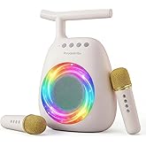 Karaoke Machine for Adults Kids, Mini Portable Bluetooth Speaker with 2 Wireless Microphone LED Lights, Supports USB/TF/AUX，Karaoke Toys for Family Party, Birthday Gift for Party
