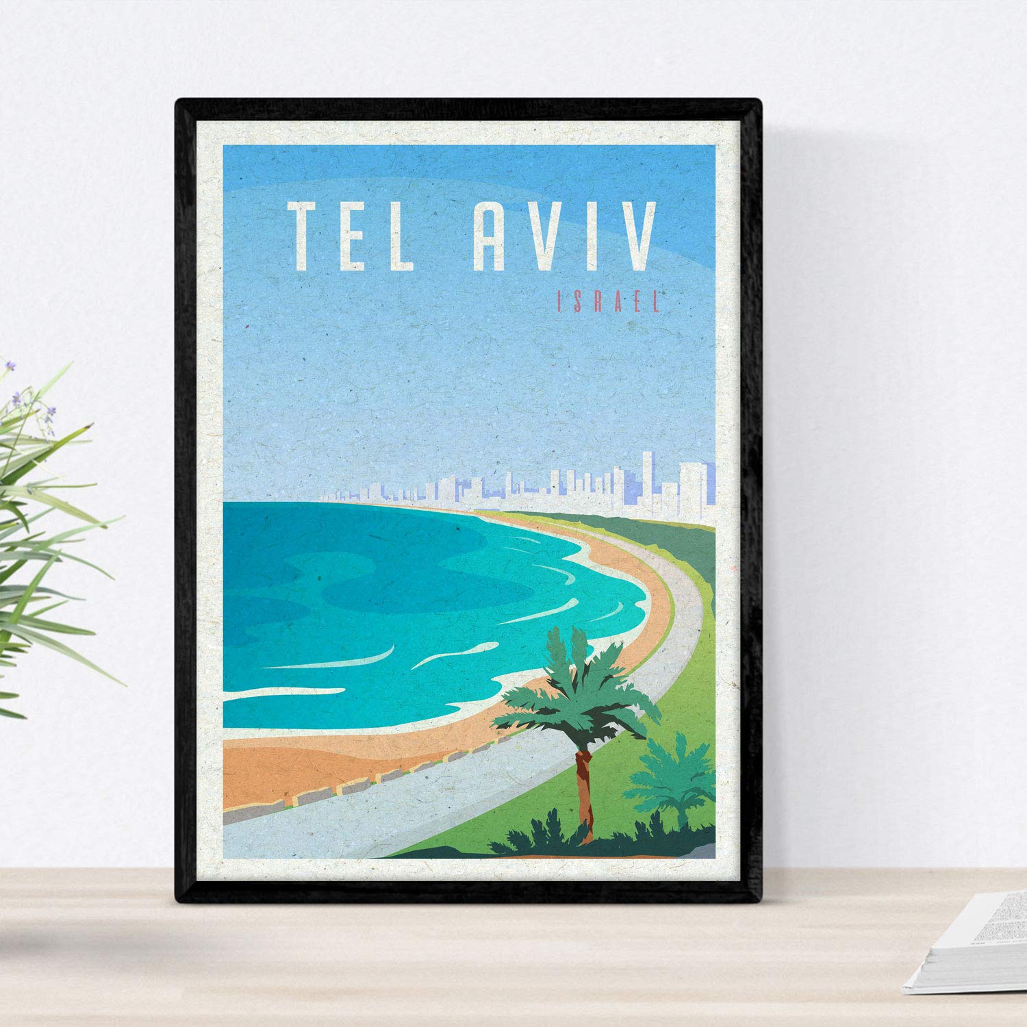 Nacnic Tel Aviv sheet. Vintage style. Poster city colors. Ad Israel Size A4