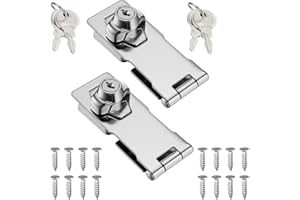 LPRAER 2 Pack 4 Inch Keyed Hasp Locks Twist Knob Keyed Different Locking Hasp for Small Doors, Stainless Steel Chrome Plated Hasp Lock Catch Latch