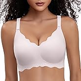 PQK Bras No Underwire for Women Comfortable Wireless Seamless T Shirt Bras Wavy Edge Full Coverage Push Up Bra