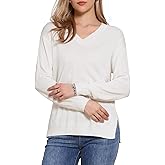 Allegra K V Neck Sweaters for Women's Long Sleeve Side Slit Fall Casual Soft Knitted Pullover Jumper Tops