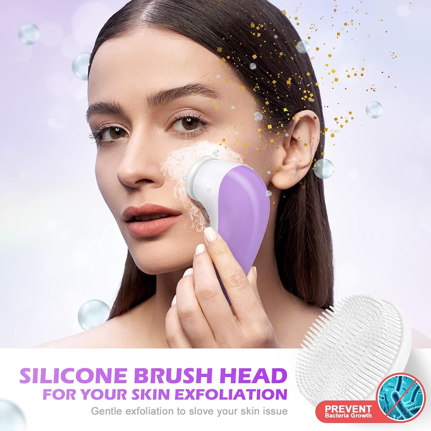 Facial Cleansing Brush,【2021 Upgraded】ETEREAUTY Waterproof Travel Face Brush with 4 Heads & Protective Case, Easy to Carry, Deep Cleansing Gentle Exfoliating for Face and Body, Purple: Beauty