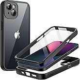 JETech Case for iPhone 13 6.1-Inch with Built-in Tempered Glass Screen Protector, 360 Degree Full Body Heavy Duty Protection, Shockproof Rugged Phone Cover Clear Back (Black)