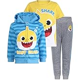Nickelodeon Baby Shark Boys Zip Up Hoodie, T-Shirt, and Pants 3 Piece Set for Toddlers