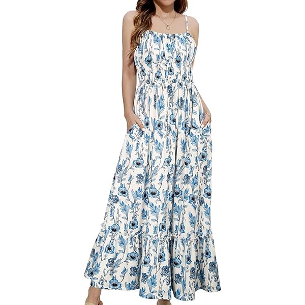 GEPASEY Floral Cami Maxi Dress, with Pockets Spaghetti Strap